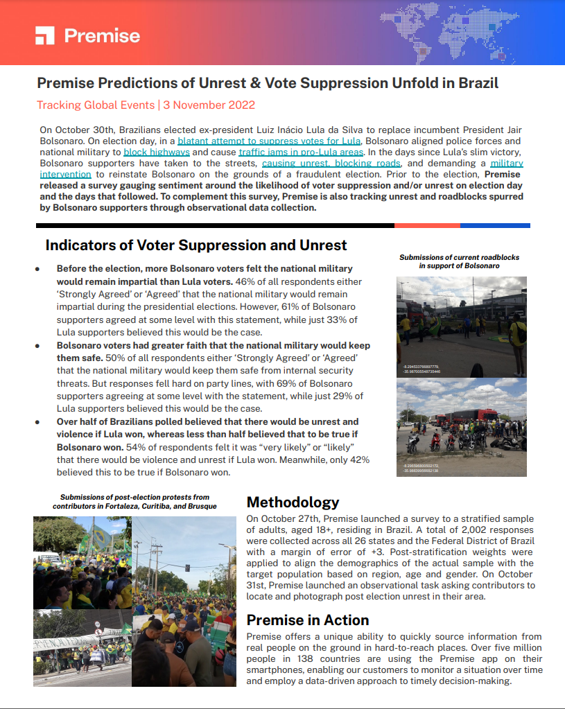 Premise Predictions of Unrest & Vote Suppression Unfold in Brazil